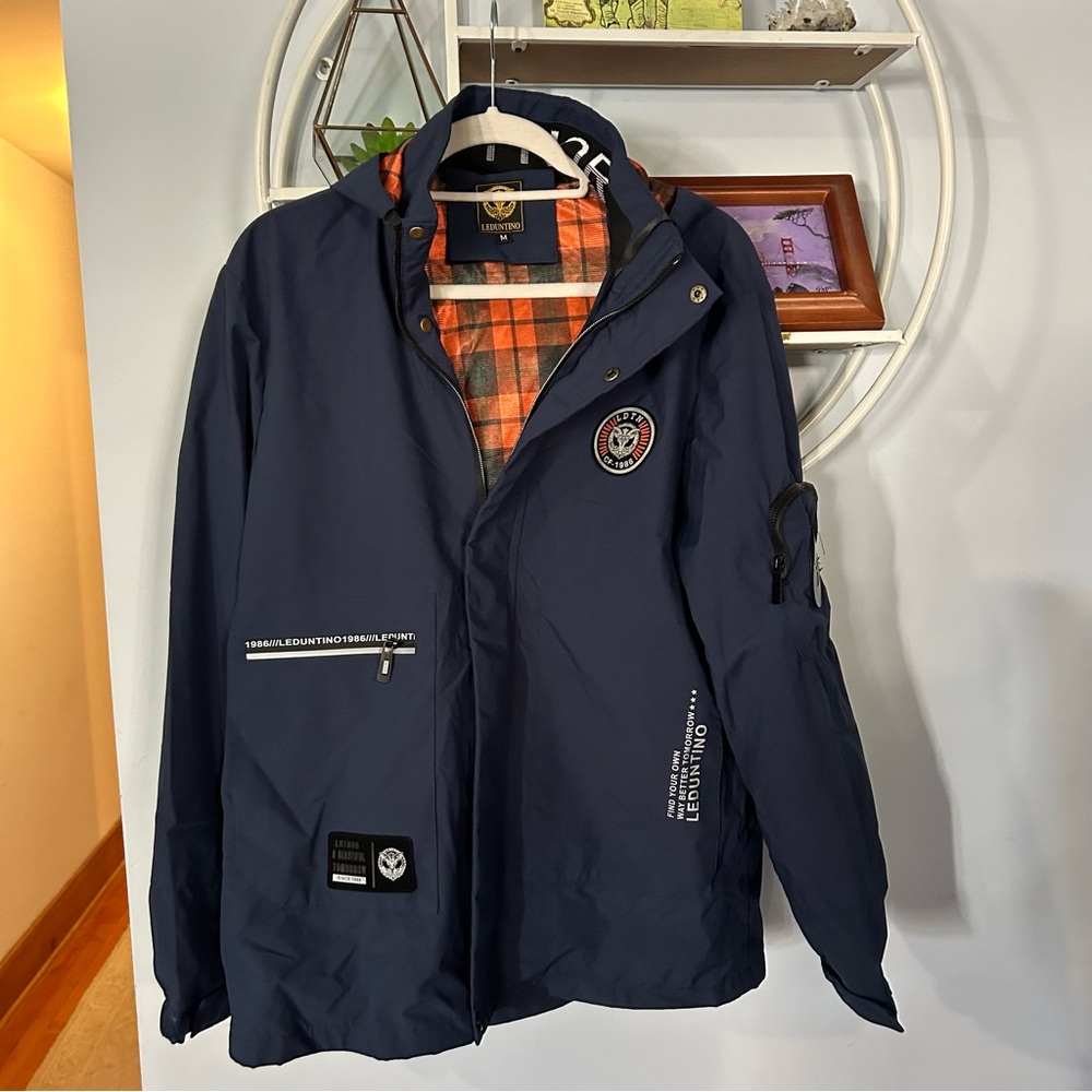 Leduntino Men's Medium M Waterproof Embroidered Removable Hooded Jacket Coat